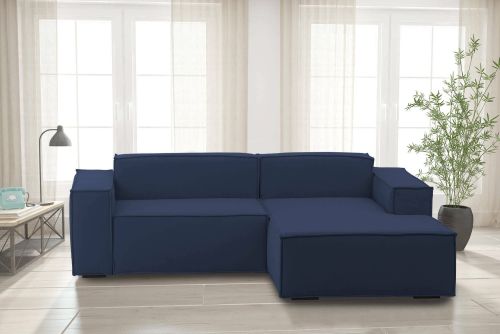 Divano fisso Lidia, Divano componibile a 2 posti large con penisola destra, 100% Made in Italy, Sofà moderno in tessuto, Cm 240x170h70, Blu