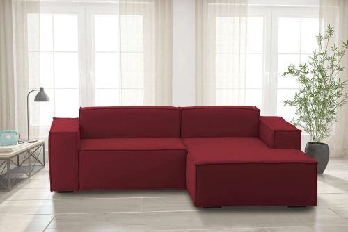 Divano fisso Lidia, Divano componibile a 2 posti large con penisola destra, 100% Made in Italy, Sofà moderno in tessuto, Cm 240x170h70, Rosso