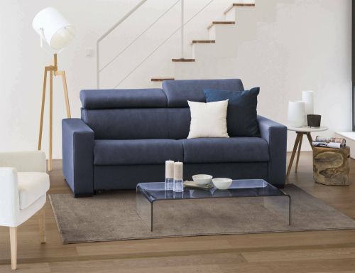 Divano fisso Monica, Divano a 2 posti Large, 100% Made in Italy, Sofà Soggiorno, in tessuto imbottito, con poggiatesta regolabili e Braccioli standard, Cm 200x95h85, Blu
