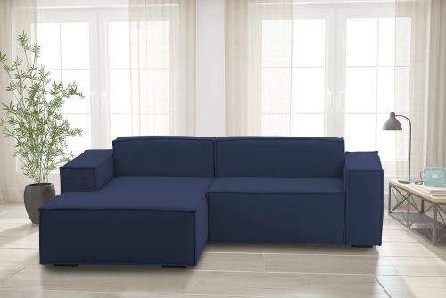 Divano fisso Nadia, Divano componibile a 2 posti con penisola sinistra, 100% Made in Italy, Sofà moderno in tessuto, Cm 220x170h70, Blu