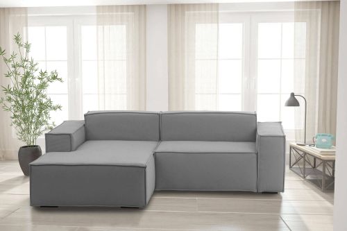Divano fisso Nadia, Divano componibile a 2 posti con penisola sinistra, 100% Made in Italy, Sofà moderno in tessuto, Cm 220x170h70, Grigio