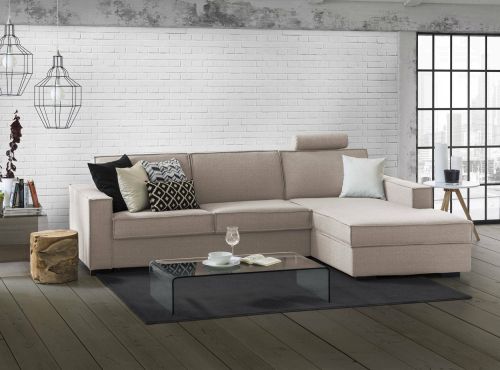 Divano fisso Nami, Divano ad angolo, 100% Made in Italy, Sofà Soggiorno con, penisola contenitore Destra, con Braccioli standard, Cm 280x95h90, Tortora