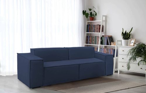Divano fisso Paola, Divano componibile a 2 posti lineare, 100% Made in Italy, Sofà moderno da soggiorno in tessuto, Cm 220x95h70, Blu