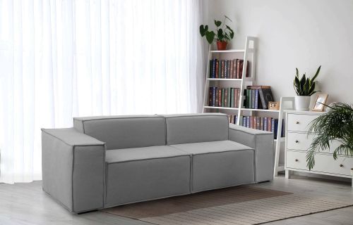 Divano fisso Paola, Divano componibile a 2 posti lineare, 100% Made in Italy, Sofà moderno da soggiorno in tessuto, Cm 220x95h70, Grigio