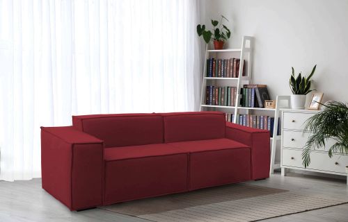 Divano fisso Paola, Divano componibile a 2 posti lineare, 100% Made in Italy, Sofà moderno da soggiorno in tessuto, Cm 220x95h70, Rosso
