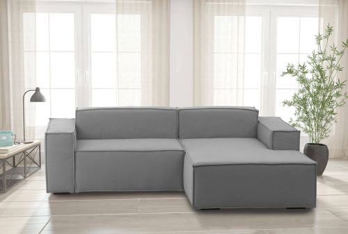 Divano fisso Patrizia, Divano componibile a 2 posti con penisola destra, 100% Made in Italy, Sofà moderno in tessuto, Cm 220x170h70, Grigio