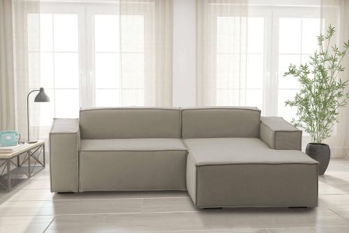 Divano fisso Patrizia, Divano componibile a 2 posti con penisola destra, 100% Made in Italy, Sofà moderno in tessuto, Cm 220x170h70, Tortora