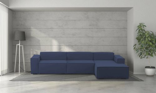 Divano fisso Raffaella, Divano componibile a 4 posti con penisola destra, 100% Made in Italy, Sofà moderno in tessuto, Cm 340x170h70, Blu