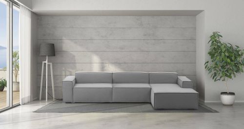 Divano fisso Raffaella, Divano componibile a 4 posti con penisola destra, 100% Made in Italy, Sofà moderno in tessuto, Cm 340x170h70, Grigio