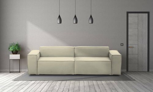 Divano fisso Simona, Divano componibile a 3 posti lineare, 100% Made in Italy, Sofà moderno da soggiorno in tessuto, Cm 260x95h70, Beige