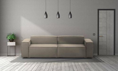 Divano fisso Simona, Divano componibile a 3 posti lineare, 100% Made in Italy, Sofà moderno da soggiorno in tessuto, Cm 260x95h70, Tortora