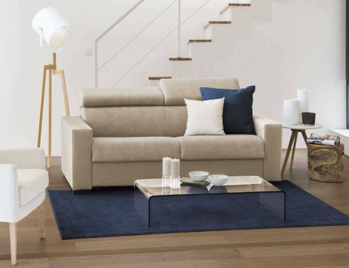 Divano fisso Susanna, Divano a 3 posti, 100% Made in Italy, Sofà Soggiorno, in tessuto imbottito, con poggiatesta regolabili e Braccioli slim, Cm 200x95h85, Beige