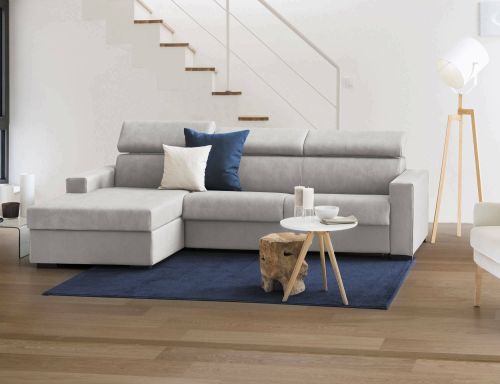 Divano fisso Viviana, Divano ad angolo, 100% Made in Italy, Sofà Soggiorno con chaise longue, in tessuto imbottito - Penisola contenitore Sinistra, con Braccioli standard, Cm 280x95h85, Grigio