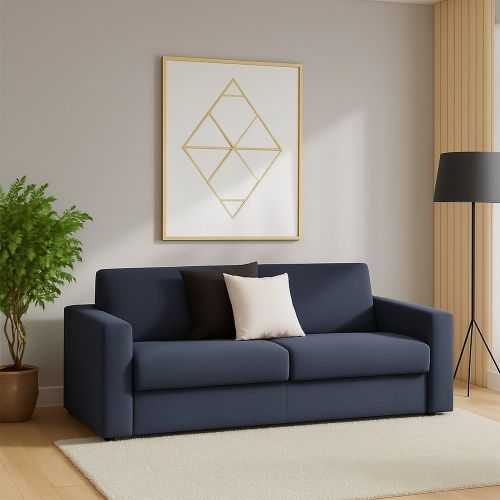 Divano in legno e ferro rivestito in tessuto blu 160x95x90h cm - Malachite