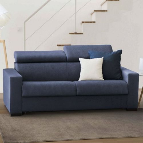 Divano in legno e ferro rivestito in tessuto blu 180x95x85h cm - Kiev