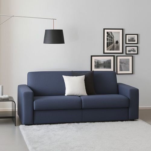 Divano in legno e ferro rivestito in tessuto blu 180x95x90h cm - Cianite
