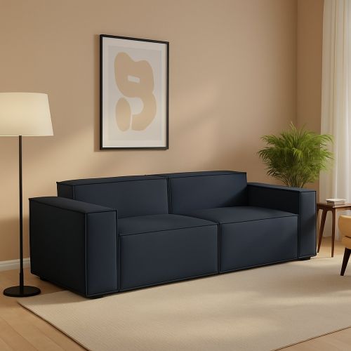 Divano in legno e ferro rivestito in tessuto blu 220x95x70h cm - Lepidolite