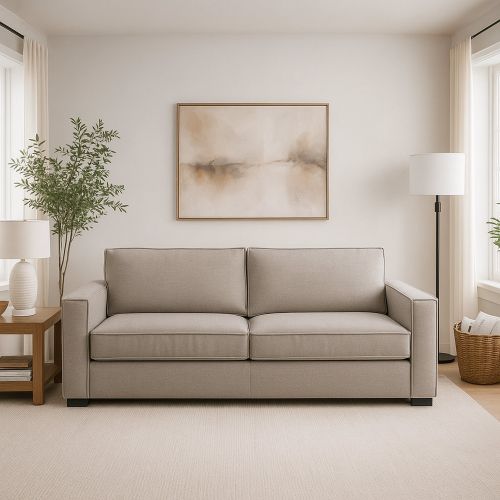 Divano in legno e ferro rivestito in tessuto tortora 200x95x90h cm - Eletta