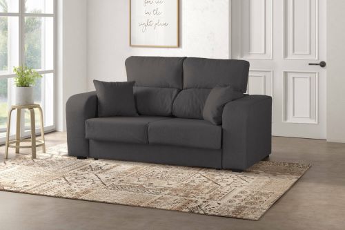 Divano in legno e metallo rivestito in tessuto antracite 160x80x95h cm - Asazi