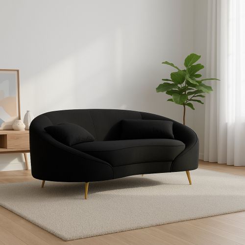 Divano in legno e metallo rivestito in tessuto nero e oro 148x84x68h cm - Gupta