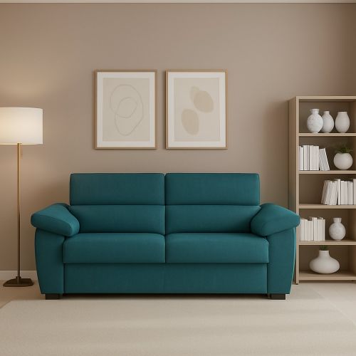Divano in legno massello rivestito in tessuto azzurro 185x95x100h cm - Pisogne