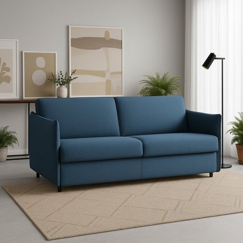 Divano in legno massello rivestito in tessuto blu 180x95x90h cm - Varedo