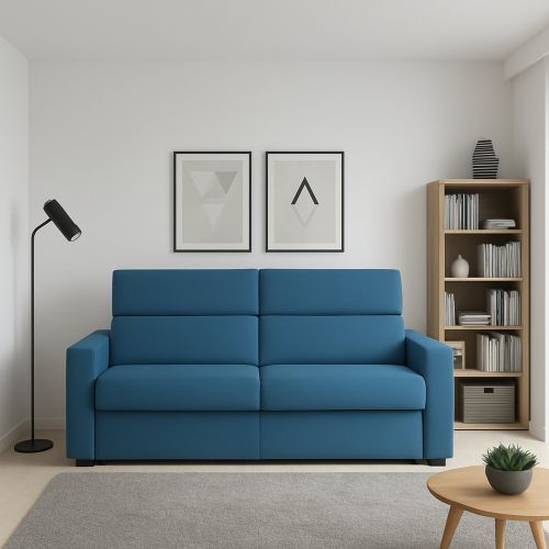Divano in legno massello rivestito in tessuto blu 200x95x100h cm - Letino
