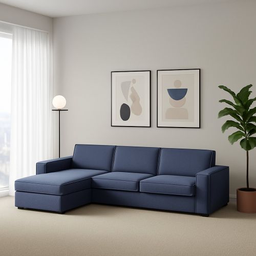 Divano in legno massello rivestito in tessuto blu 280x95x90h cm - Anila