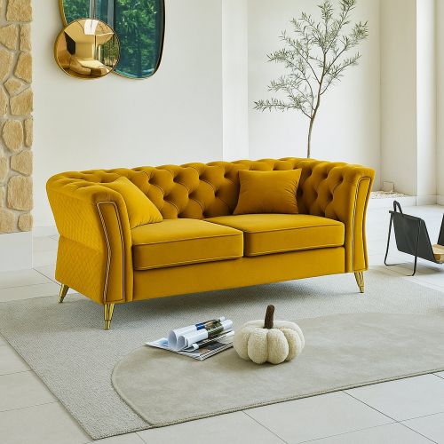 Divano in legno rivestito in tessuto ocra e oro 162x83x76h cm - Casio
