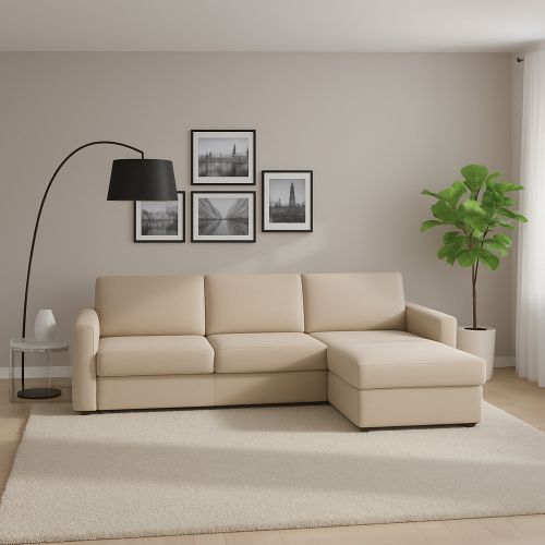 Divano in metallo rivestito in tessuto beige 280x95x90h cm - Atos