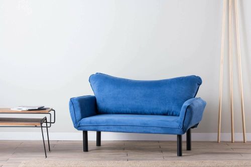 Divano letto 2 posti Aquilonis, Sofà trasformabile, Divanetto per ospiti, Poltrona letto contenitore, 140x65 h70 cm, Blu