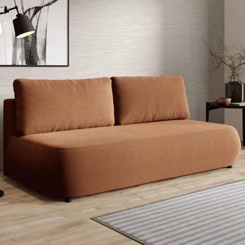 Divano Letto 2 Posti Arancione Contenitore Cuscini Sfoderabili 210x106 cm, Reclinabile - Brugnato