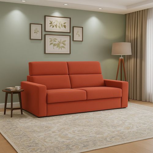 Divano Letto 2 Posti Arancione Sfoderabile Contenitore 180x95 cm, di Apertura a Ribalta Made in Italy - None