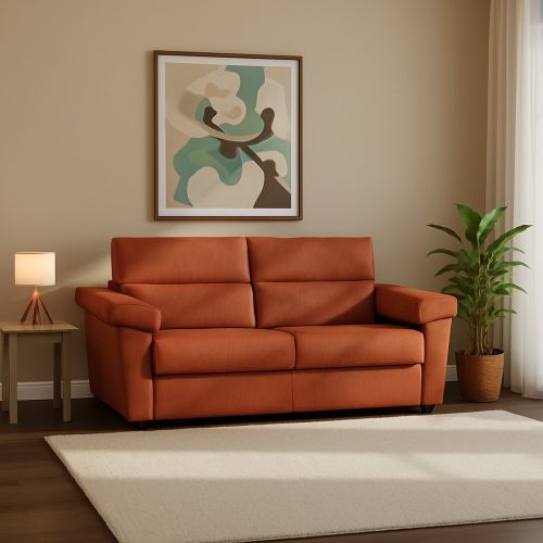 Divano Letto 2 Posti Arancione Sfoderabile Contenitore 185x95 cm, di Apertura a Ribalta Made in Italy - Salorno