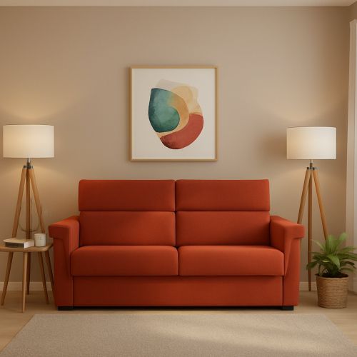 Divano Letto 2 Posti Arancione Sfoderabile Contenitore 185x95 cm, di Apertura a Ribalta Made in Italy - Tenna