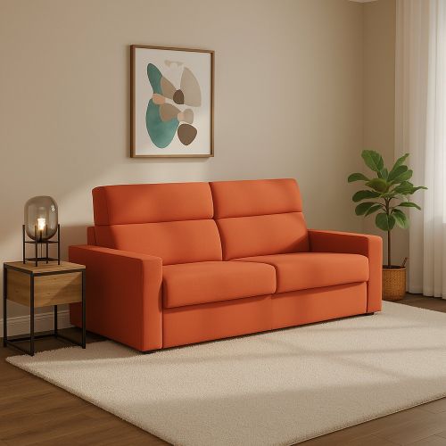 Divano Letto 2 Posti Arancione Sfoderabile Contenitore 200x95 cm, di Apertura a Ribalta Made in Italy - Ecate