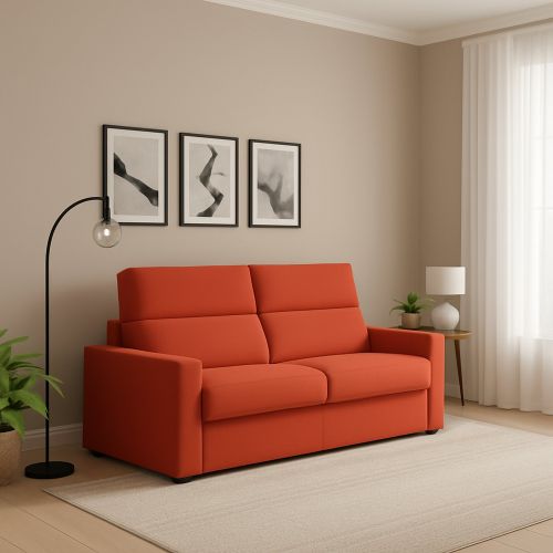 Divano Letto 2 Posti Arancione Sfoderabile Contenitore 200x95 cm, di Apertura a Ribalta Made in Italy - Sonico