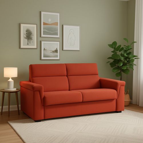 Divano Letto 2 Posti Arancione Sfoderabile Contenitore 205x95 cm, di Apertura a Ribalta Made in Italy - Brusasco