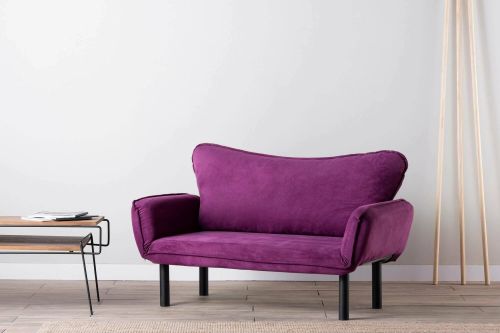 Divano letto 2 posti Asterope, Sofà trasformabile, Divanetto per ospiti, Poltrona letto contenitore, 140x65 h70 cm, Viola