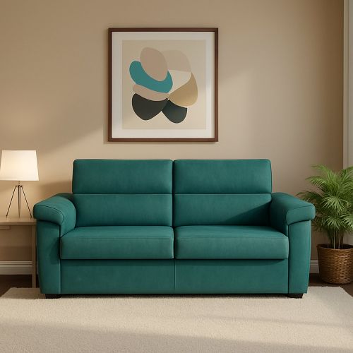 Divano Letto 2 Posti Azzurro Sfoderabile Contenitore 185x95 cm, di Apertura a Ribalta Made in Italy - Salorno
