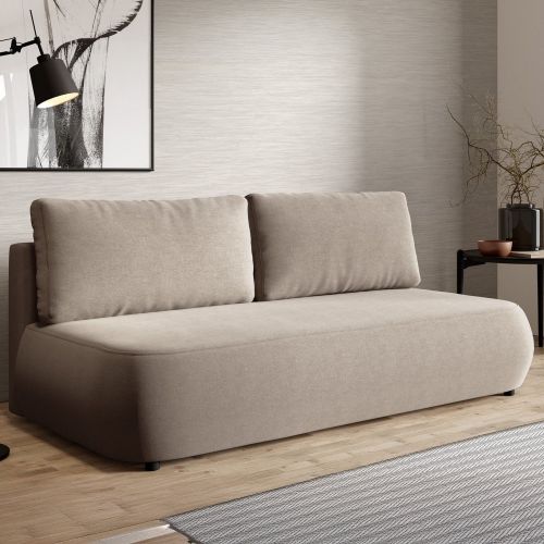 Divano Letto 2 Posti Beige Chiaro Contenitore Cuscini Sfoderabili 210x106 cm, Reclinabile - Brugnato