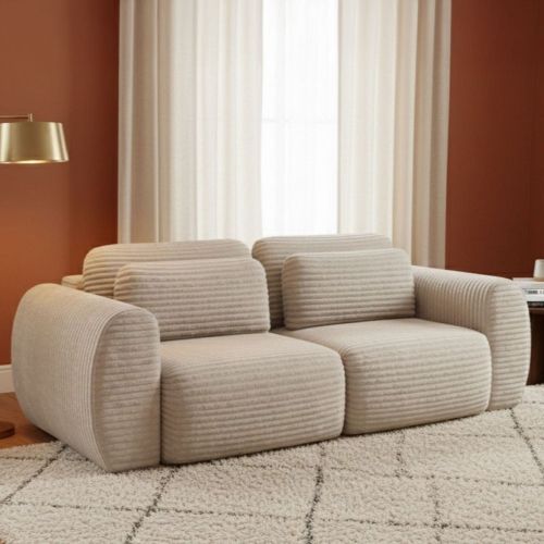 Divano Letto 2 Posti Beige Chiaro Contenitore di Apertura a Libro 266x121 cm, Reclinabile - Golgi