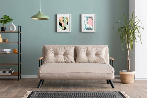 Divano Letto 2 Posti Beige Contenitore Reclinabile 133x78 cm, Braccioli - Calvin