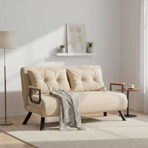 Divano Letto 2 Posti Beige Contenitore Reclinabile 133x78 cm, Braccioli - Calvin