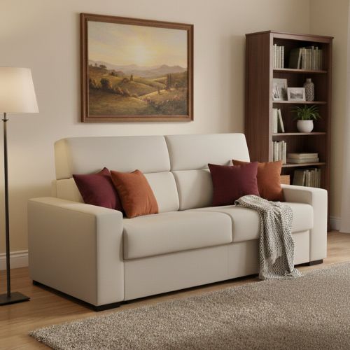 Divano Letto 2 Posti Beige Sfoderabile Contenitore 180x95 cm, di Apertura a Ribalta Made in Italy - Casabona