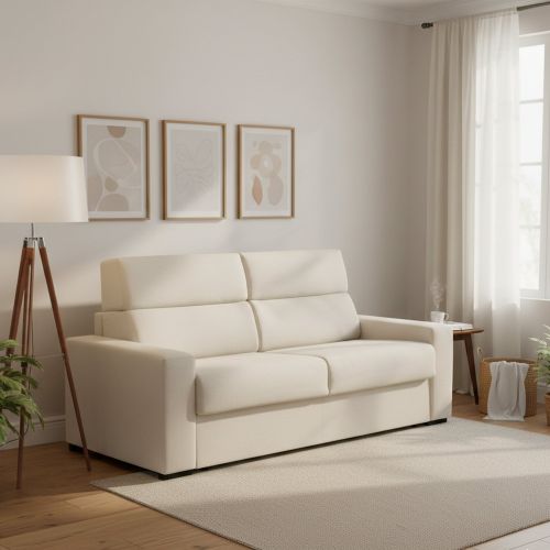 Divano Letto 2 Posti Beige Sfoderabile Contenitore 200x95 cm, di Apertura a Ribalta Made in Italy - Sonico