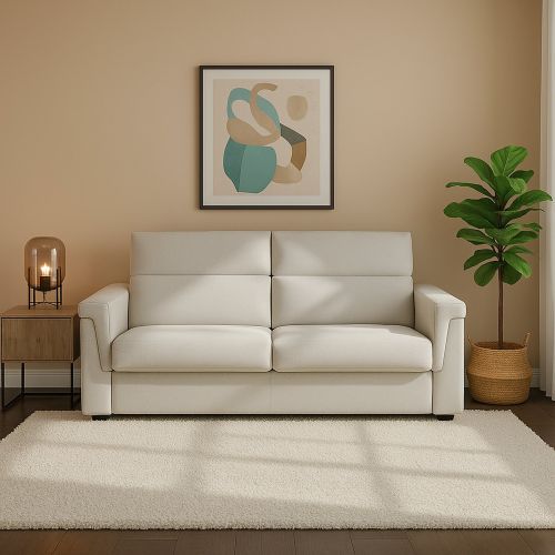 Divano Letto 2 Posti Beige Sfoderabile Contenitore 205x95 cm, di Apertura a Ribalta Made in Italy - Biscossi