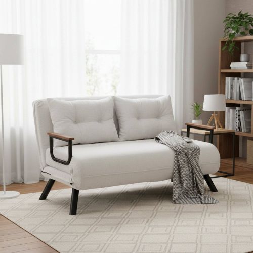 Divano Letto 2 Posti Bianco Contenitore Reclinabile 133x78 cm, Braccioli - Calvin