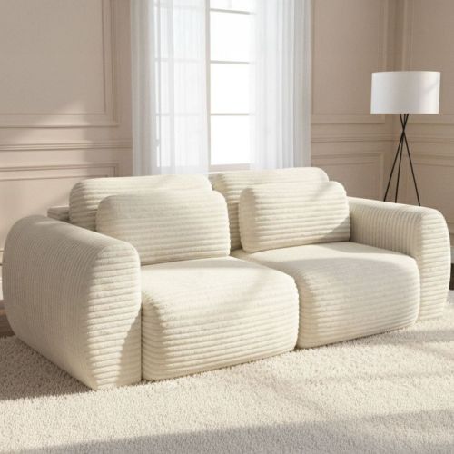 Divano Letto 2 Posti Bianco Crema Contenitore di Apertura a Libro 266x121 cm, Reclinabile - Golgi