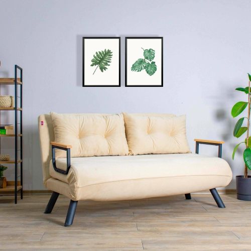 Divano Letto 2 Posti Bianco Crema Contenitore Reclinabile 133x78 cm, Apertura Click-clack - Calvin
